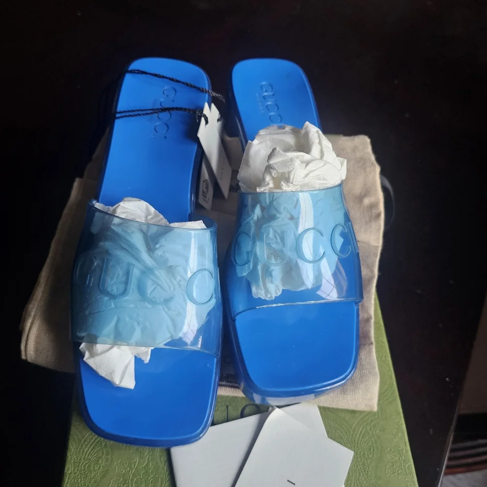 Gucci Blue Slide Sandals Size 37 - Picture 5 of 15